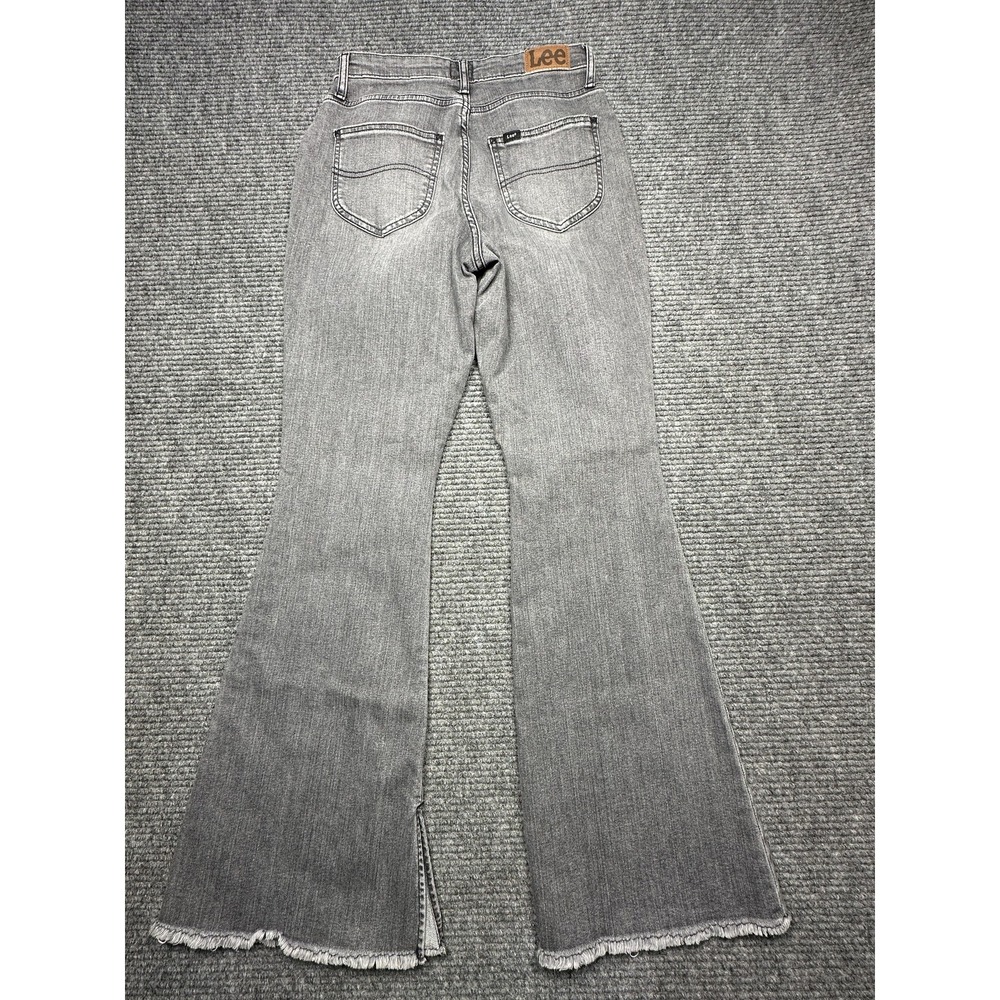 Lee Flare Jeans Womens 6S Gray Medium Wash Raw Hem Fringe Stretch Denim 26x31 - Picture 7 of 8